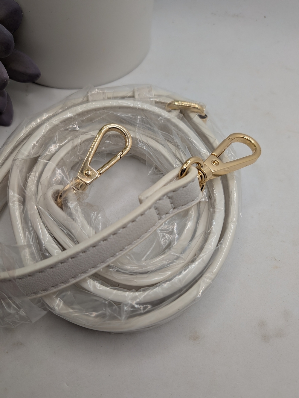 White Shoulder Replacement Purse Strap with Gold Hardware
